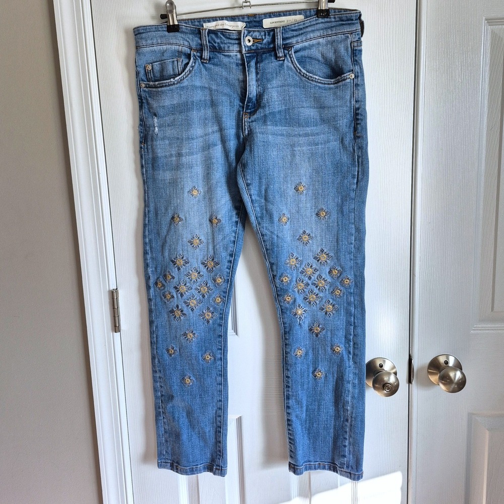 AS IS* Anthro Pilcro and the Letterpress embellished boyfriend jeans womens 29 - Picture 3 of 15